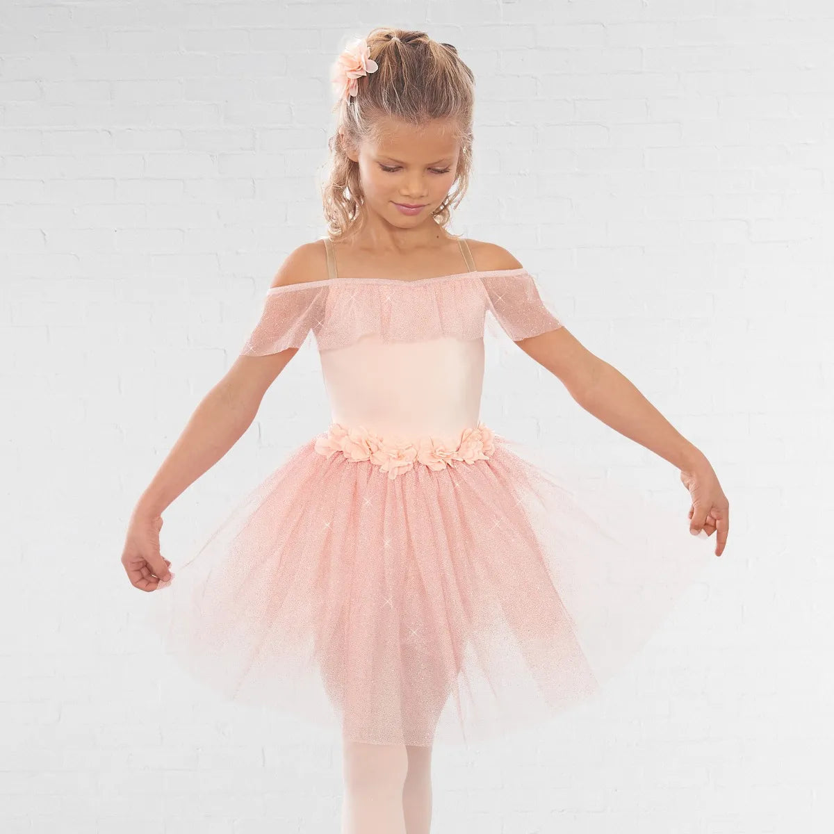 1st Position Romantic Tutu with Flowers and Glitter Net Skirt spandex blend skirt