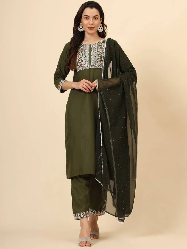 Mehendi Green Trendy Designer Readymade Pant Suit With Embroidery Work Trendy Tapered Pants Mehendi Green Trendy Designer Readymade Pant Suit With Embroidery Work Trendy Tapered Pants