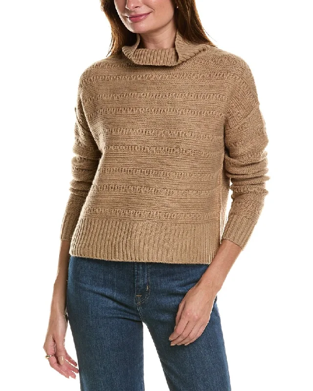 Forte Cashmere Crop Textured Mock Neck Wool & Cashmere-Blend Sweater Oversized Loose Flowy