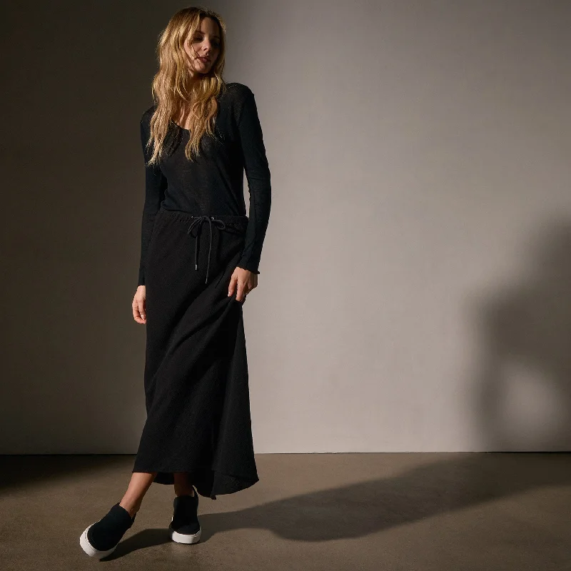 High Low Wool Blend Skirt - Black silk skirt luxurious