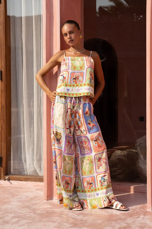 Tarot Multicolour Abstract Wide Leg Pants Comfy Zip-Up Pants