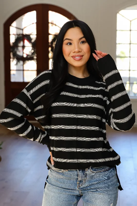 FINAL SALE - Adorable Simplicity Striped Lightweight Knit Sweater - DOORBUSTER Welt Pockets Slit Pockets Flap Pockets FINAL SALE - Adorable Simplicity Striped Lightweight Knit Sweater - DOORBUSTER Welt Pockets Slit Pockets Flap Pockets