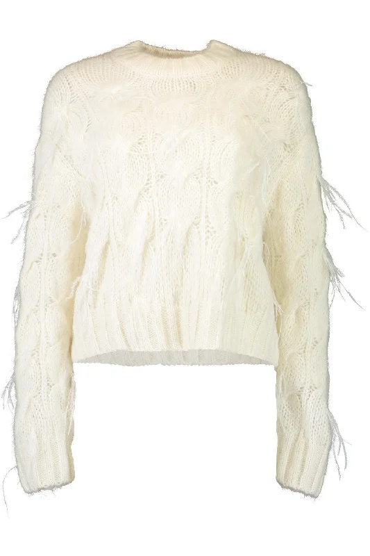Appliquéd Cable-Knit Sweater Notch Collar Peter Pan Collar Cowl Neck