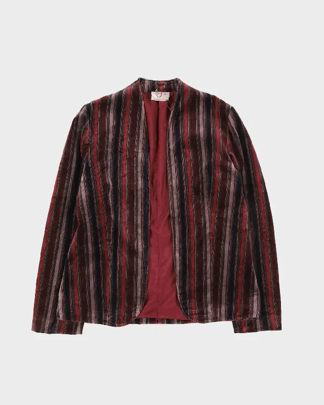 Vintage 1970s Maroon Striped Velvet Jacket - S Nylon Jacket Polyester Jacket Spandex Jacket