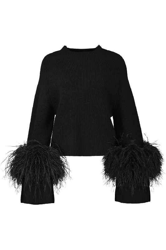 Mock Neck Feather Sweater Handmade Hand-knitted Hand-woven