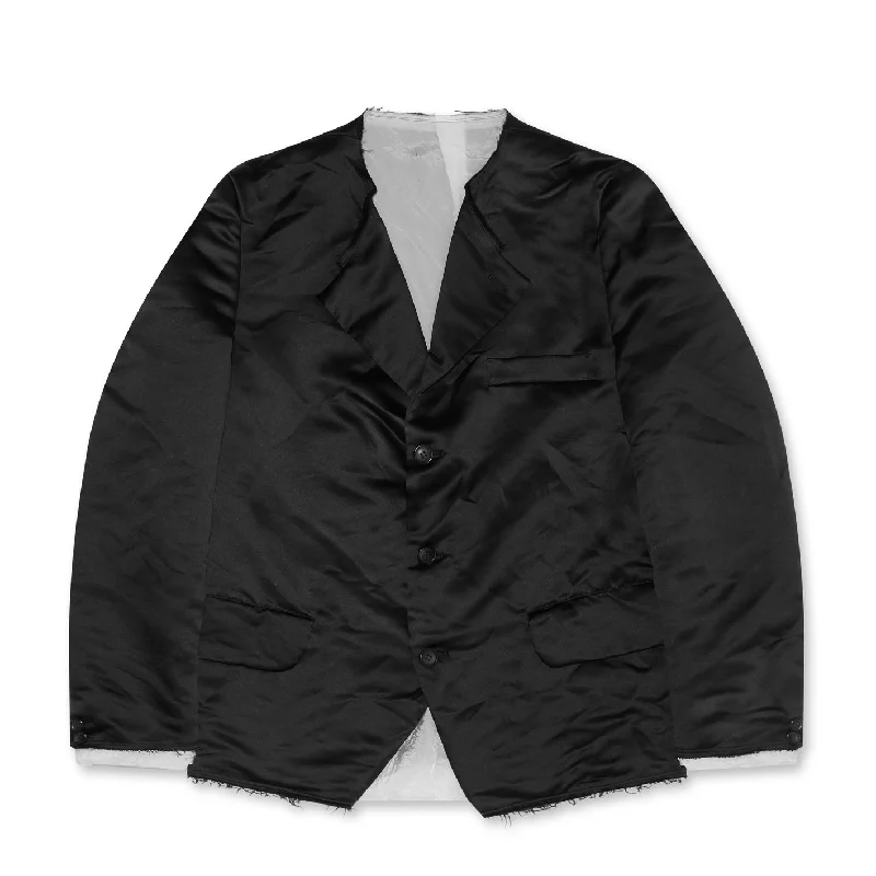 BLACK Comme des Garçons Polyester Heavy Satin Jacket (Black) Notch Collar Peter Pan Collar Cowl Neck BLACK Comme des Garçons Polyester Heavy Satin Jacket (Black) Notch Collar Peter Pan Collar Cowl Neck