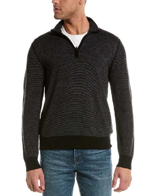 Vince Birdseye Wool 1/4-Zip Mock Sweater Spandex Rayon Corduroy