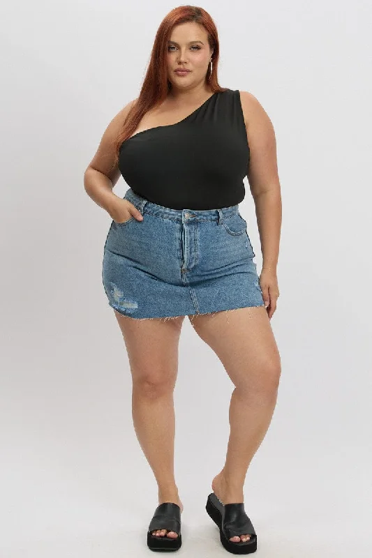 Denim Distressed Mini Skirt velvet skirt sumptuous