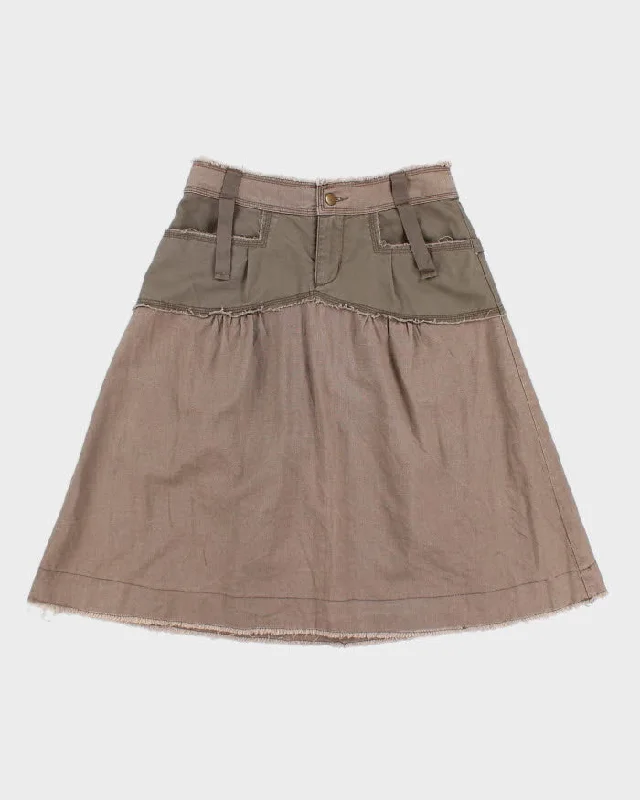 Vintage Womens Khaki Skirt - S elastic waist skirt