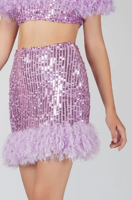 Zuri Sequin Lilac Feather Skirt chiffon skirt lightweight