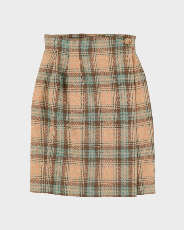 Orange And Blue Plaid Wrap Skirt - S patchwork skirt art