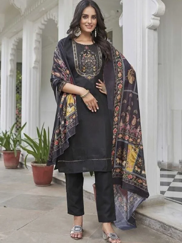 Black Trendy Designer Readymade Pant Suit With Embroidery Work Comfortable Cargo Pants Black Trendy Designer Readymade Pant Suit With Embroidery Work Comfortable Cargo Pants
