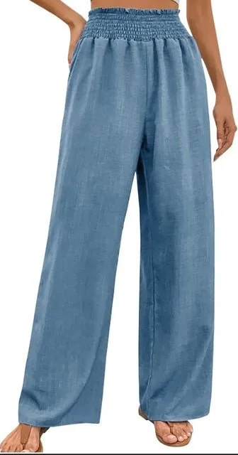 Wide Leg Soft Denim Pants Comfy Zip-Up Pants