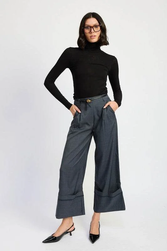 Emory Park Fold Over Pleated Pants Chic Slim Fit Pants