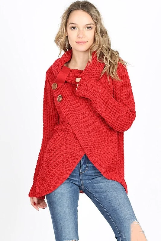 Cool Night Criss Cross Sweater -  Red Ribbed Striped Patterned