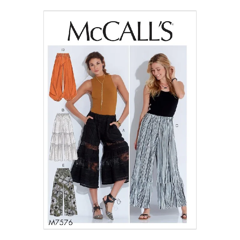 McCall's Pattern M7576 Misses' Elastic-Waist Loose Pants Formal Wide-Leg Pants