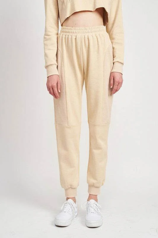 Emory Park Rib Contrast Jogger Pants Trendy Wide-Leg Pants