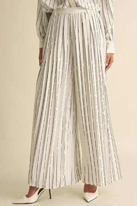 Pleated stripe Pants Casual Wide Pants
