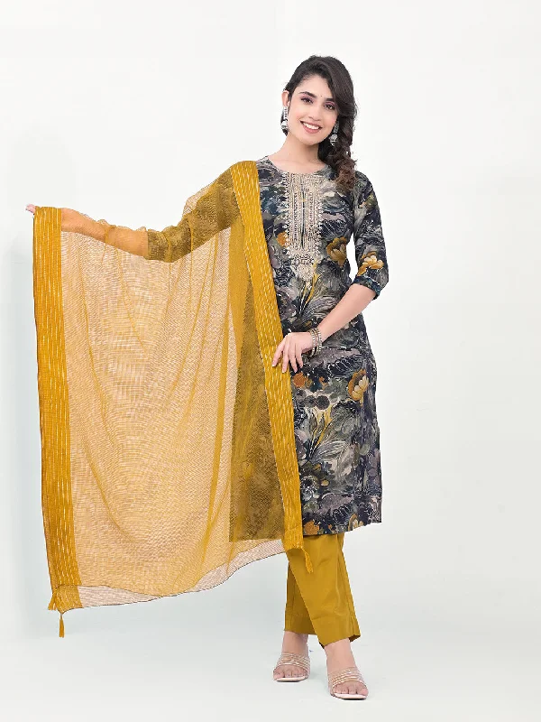 Grey Designer Readymade Pant Suit With Printed Embroidery Work Casual Track Pants