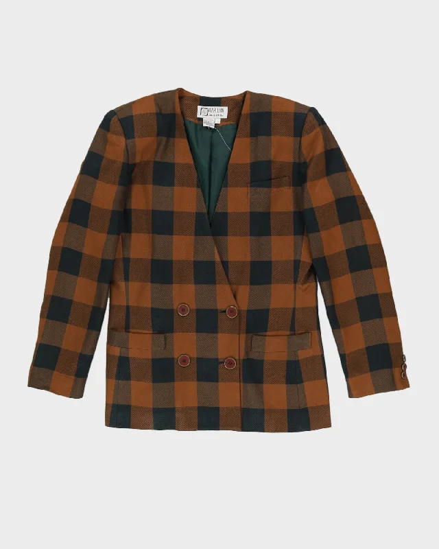 Brown Checked Blazer Jacket - M Corduroy Jacket Velvet Jacket Brocade Jacket