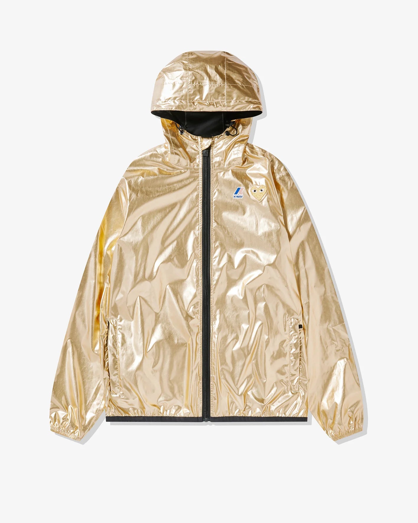 PLAY Comme des Garçons x K-Way Gold Heart Zip Jacket (Gold) Anorak Shell Jacket Lightweight Jacket PLAY Comme des Garçons x K-Way Gold Heart Zip Jacket (Gold) Anorak Shell Jacket Lightweight Jacket
