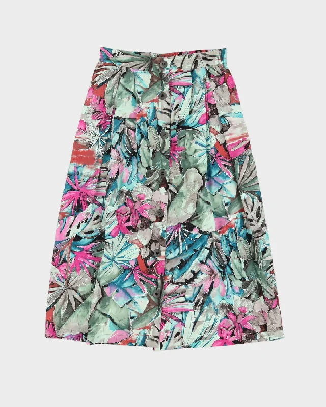 Vintage 1990s Aqua Green Patterned Midi Skirt - S midi skirt versatile