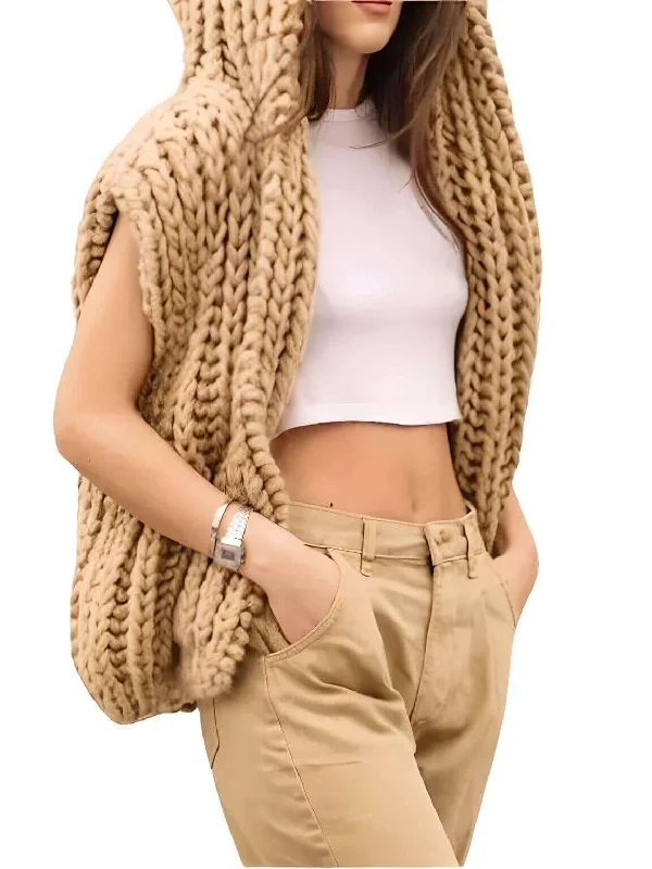 Chunky Knit Hooded Sweater Vest For Women Slim Fit Regular Fit Oversized
