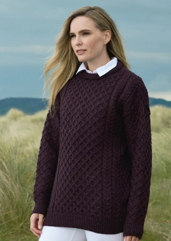 Aran Crew Neck Merino Sweater | Plum Boxy Sweater Fitted Sweater A-Line