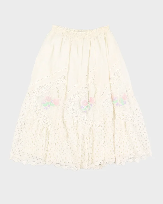 Vintage 90s Jolie Jimme Cream Lace Midi Skirt - M lace skirt feminine