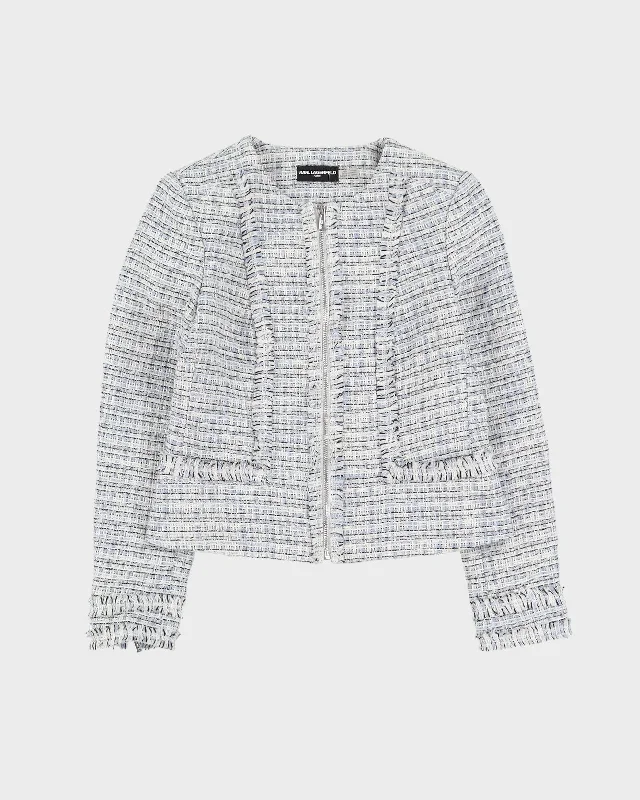 Karl Lagerfeld Blue Woven Jacket - S Snapped Jacket Toggled Jacket Drawstring Jacket Karl Lagerfeld Blue Woven Jacket - S Snapped Jacket Toggled Jacket Drawstring Jacket