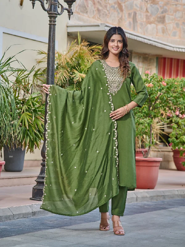 Mahendi Designer Readymade Chanderi Pant Suit With Designer Embroidery Work Formal Stretch Pants Mahendi Designer Readymade Chanderi Pant Suit With Designer Embroidery Work Formal Stretch Pants