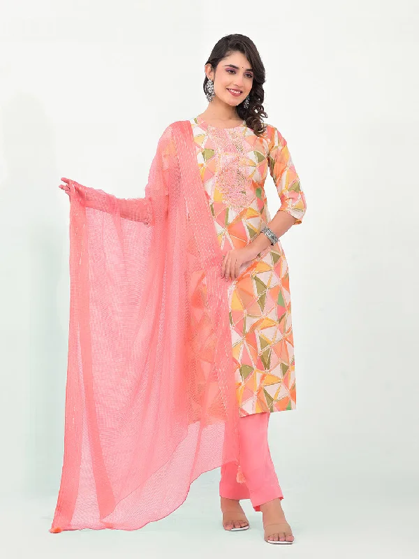 Pink Designer Readymade Pant Suit With Printed Embroidery Work Trendy Work Pants