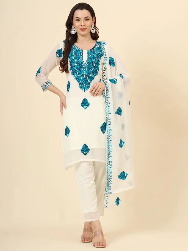 Rama Designer Attractive Readymade Pant Suit With Chikankari Embroidery Work Soft Cotton Pants Rama Designer Attractive Readymade Pant Suit With Chikankari Embroidery Work Soft Cotton Pants