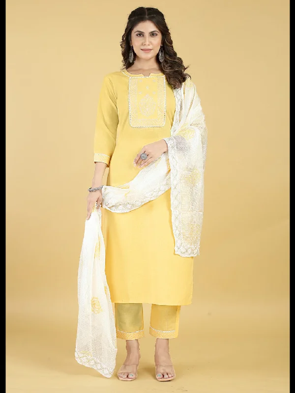 Yellow Designer Readymade Pant Suit With Designer Embroidery Work Comfortable Denim Pants Yellow Designer Readymade Pant Suit With Designer Embroidery Work Comfortable Denim Pants