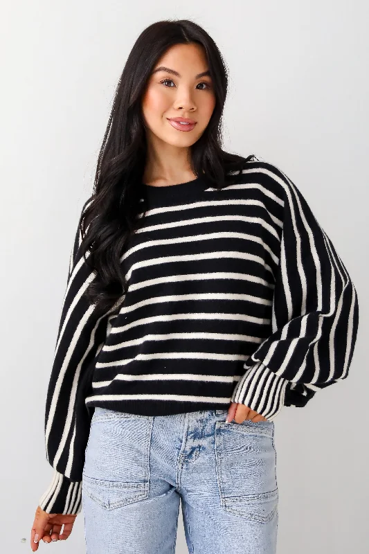 FINAL SALE - Popular Pick Black Striped Sweater Silk Blend Satin Velvet