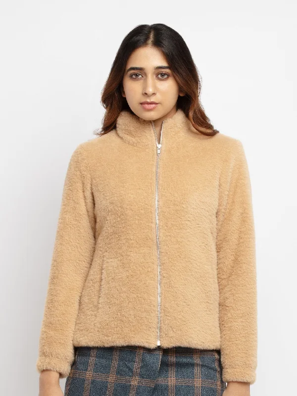 Women's Fur Jacket Notch Collar Jacket Peter Pan Collar Jacket Cowl Neck Jacket