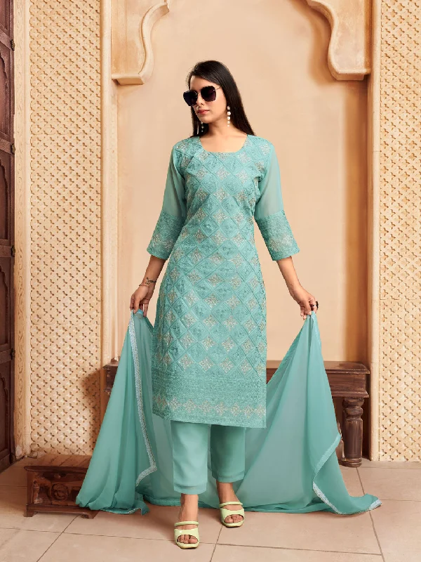 Blue Designer Readymade Pant Suit With Lacknowi Chikankari Embroidery Work Casual Drawstring Pants Blue Designer Readymade Pant Suit With Lacknowi Chikankari Embroidery Work Casual Drawstring Pants