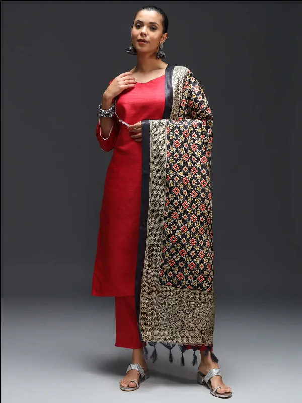 Red Designer Pant Suit With Embroidery Work Fashionable Sporty Pants