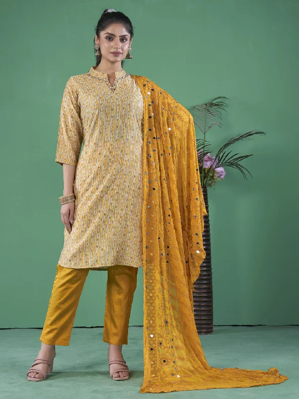 Mustard Designer Readymade Pant Suit With Printed Embroidery Work Formal Dress Pants