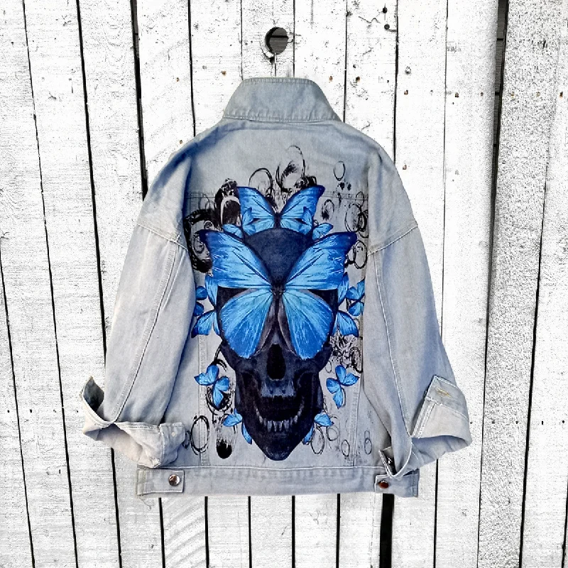 Women Casual Long Sleeves Graphic Butterfly Printed Single-Breasted Denim Jacket Plaid Jacket Tartan Jacket Houndstooth Jacket Women Casual Long Sleeves Graphic Butterfly Printed Single-Breasted Denim Jacket Plaid Jacket Tartan Jacket Houndstooth Jacket