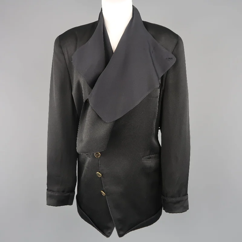 MATSUDA Size M Black Satin Draped Collar Double Breasted Jacket Rayon Jacket Velvet Jacket Corduroy Jacket MATSUDA Size M Black Satin Draped Collar Double Breasted Jacket Rayon Jacket Velvet Jacket Corduroy Jacket
