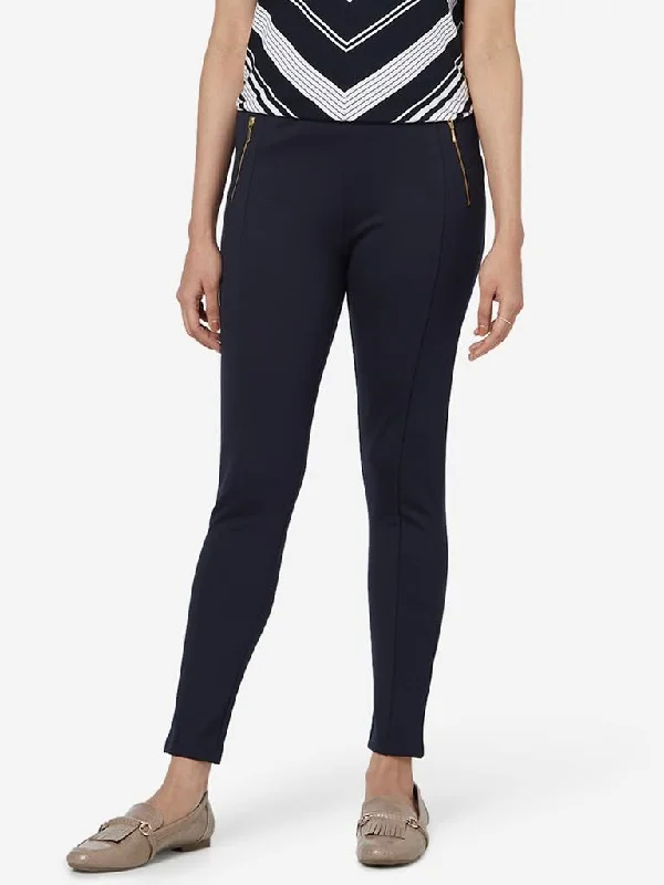 Wardrobe Navy Zip Design Kesper Pointe Pants Lightweight Linen Pants