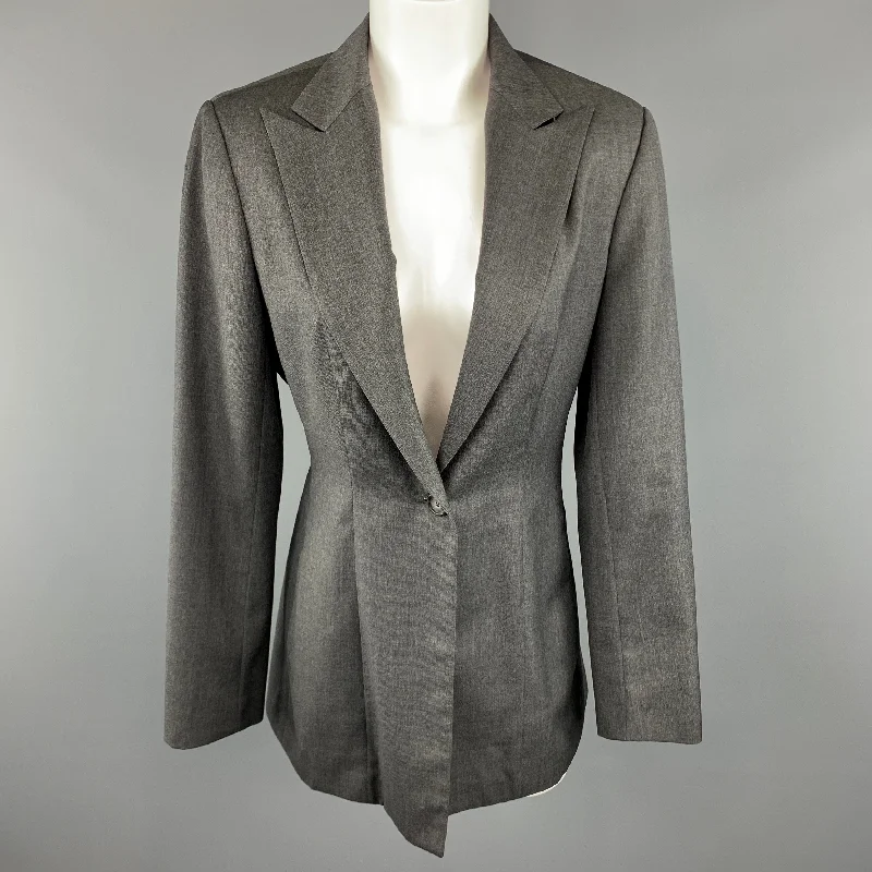 RICHARD TYLER Size 8 Grey Jacket / Blazer Oversized Jacket Tailored Jacket Straight Jacket RICHARD TYLER Size 8 Grey Jacket / Blazer Oversized Jacket Tailored Jacket Straight Jacket