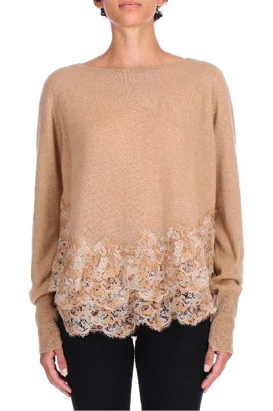 Embroidered Boatneck Sweater Stretchy Elastic Breathable