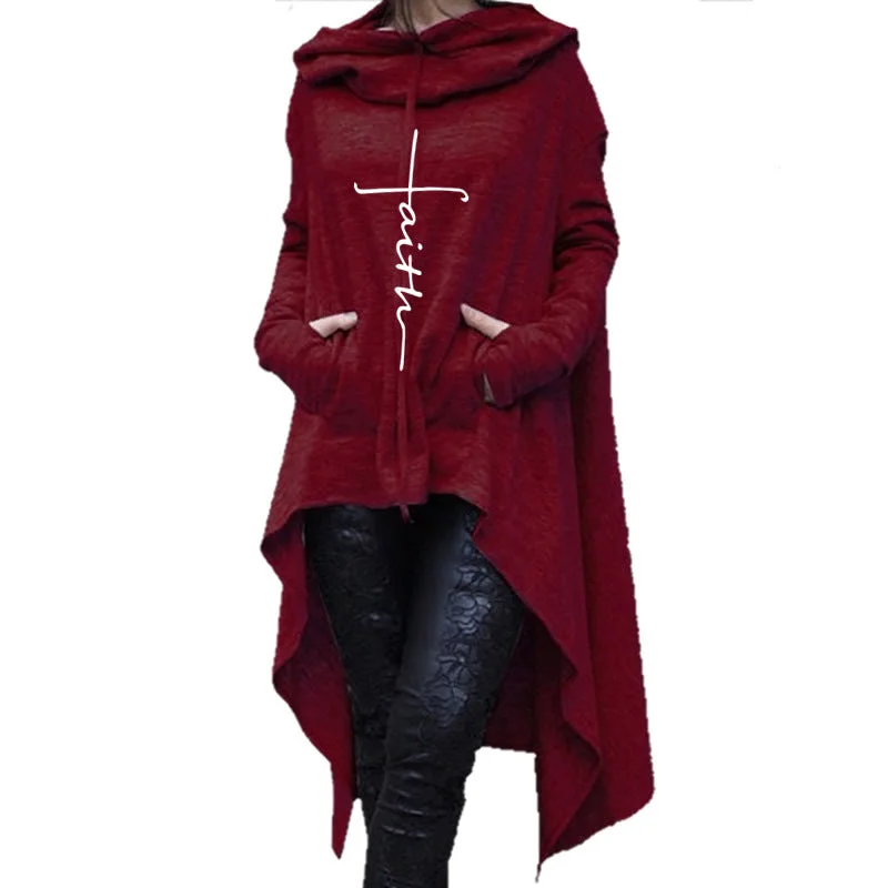 Long embroidered cloak hooded sweater Mesh Sweater Canvas Denim