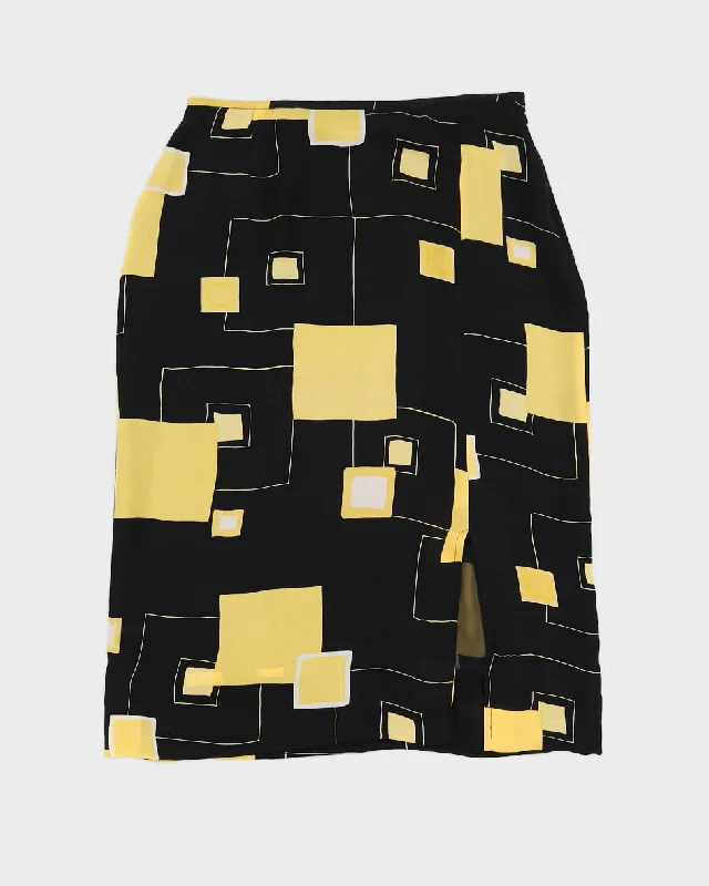 Vintage 90s Jax Black & Yellow Printed Silk Skirt - S/M linen skirt natural