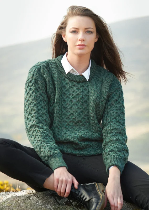 Inis Mor Aran Sweater | Green Open Front Closed Front Wrap Front