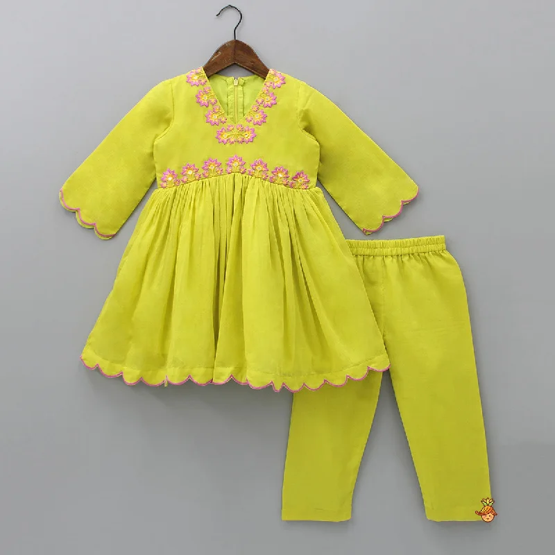 Pre Order: Embroidered Yoke V Neck Scalloped Green Kurti And Pant Chic Checkered Pants Pre Order: Embroidered Yoke V Neck Scalloped Green Kurti And Pant Chic Checkered Pants