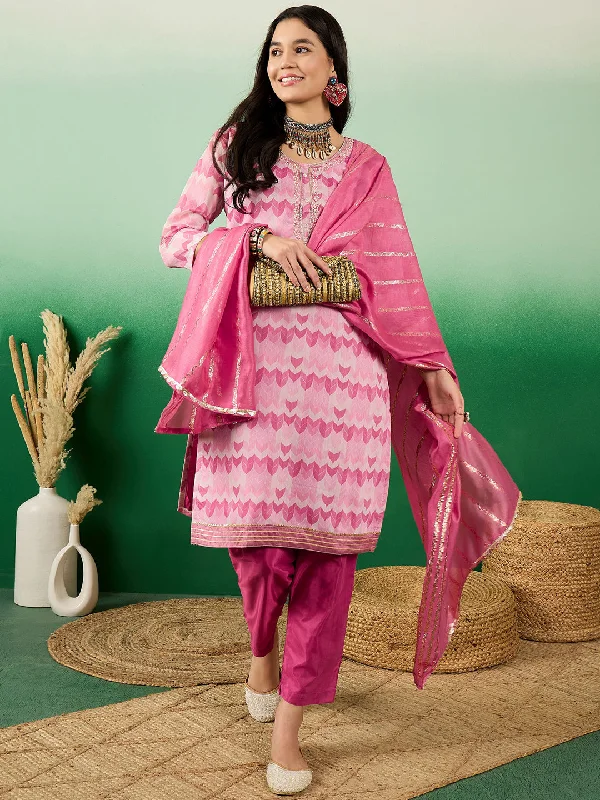 Pink Designer Readymade Pant Suit With Printed Hand Work Comfy High-Waist Jeans