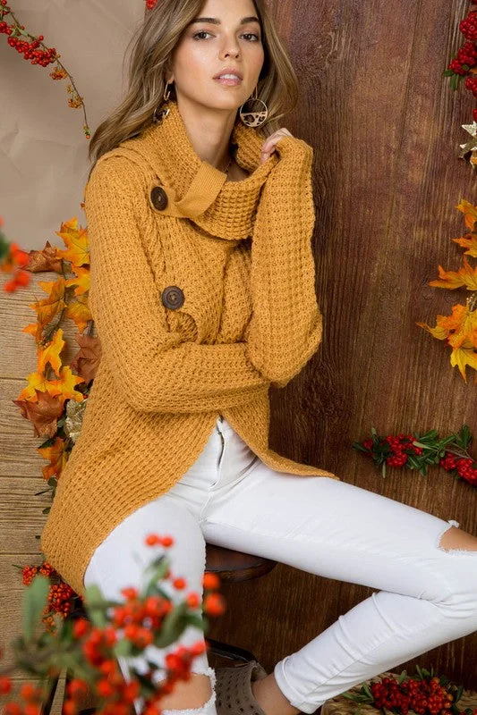 Crisp Fall Air Cowl Neck Sweater - Camel Handmade Hand-knitted Hand-woven